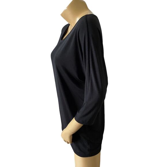 41 HAWTHORN Womens Size Medium Black Polyester Blend Back Zip 3/4 Sleeve Shirt - Picture 2 of 6